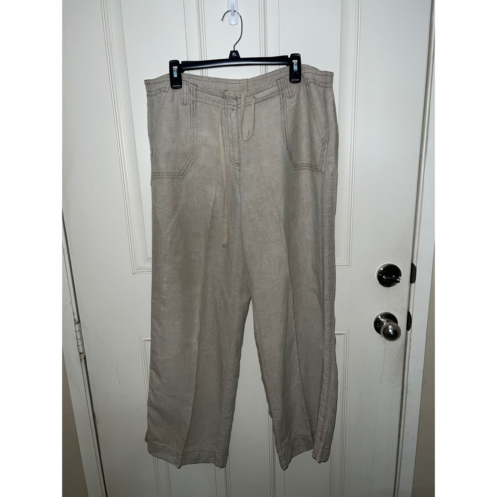 JJill Linen Minimalist Oatmeal GranolaGIrl Preppy Lagenlook Wide Leg Pants Sz 14